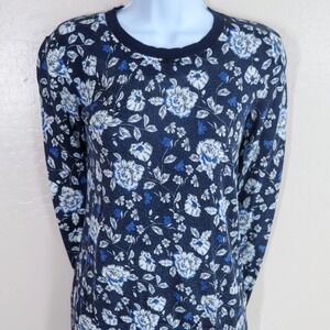 Lauren Ralph Lauren Women's Floral Print Crew Neck Sweater Blue White Size M